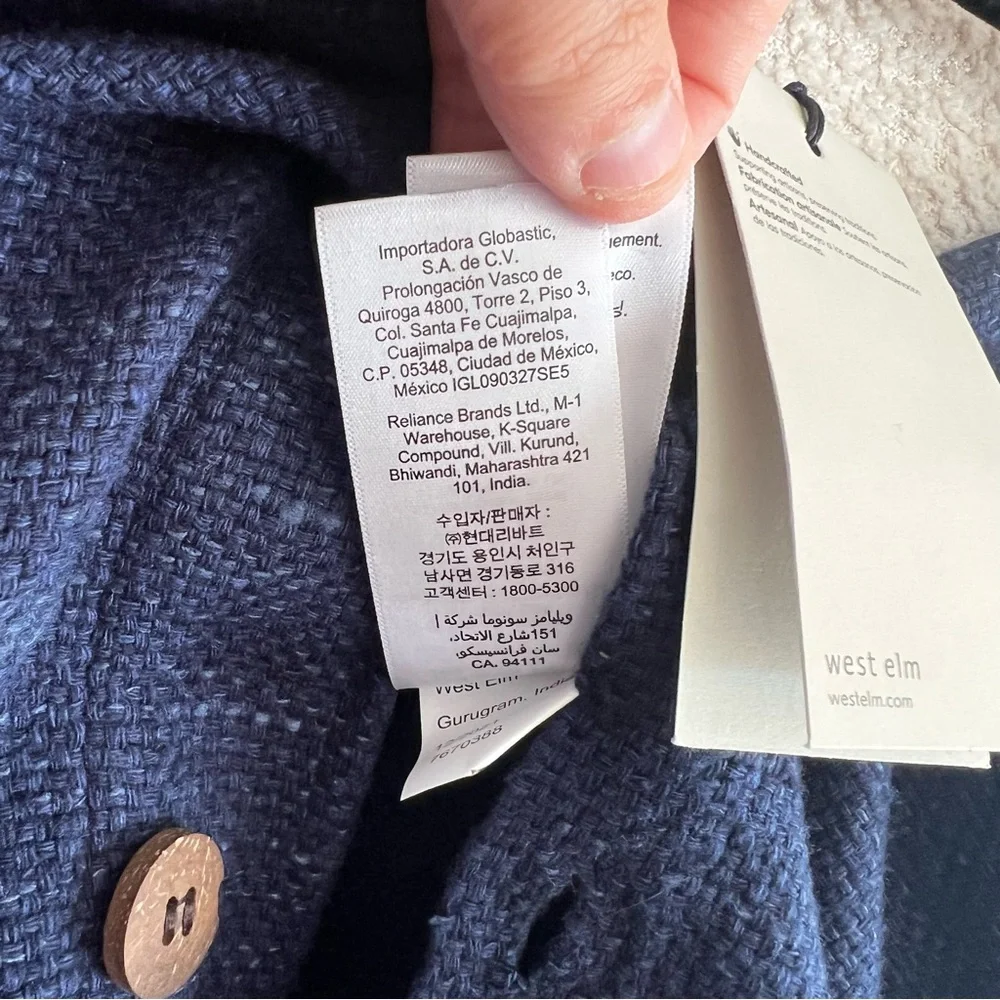 West‎ Elm NWT Silk Cotton Buttons Navy Blue Nightshade Throw Pillow Cover Sham
